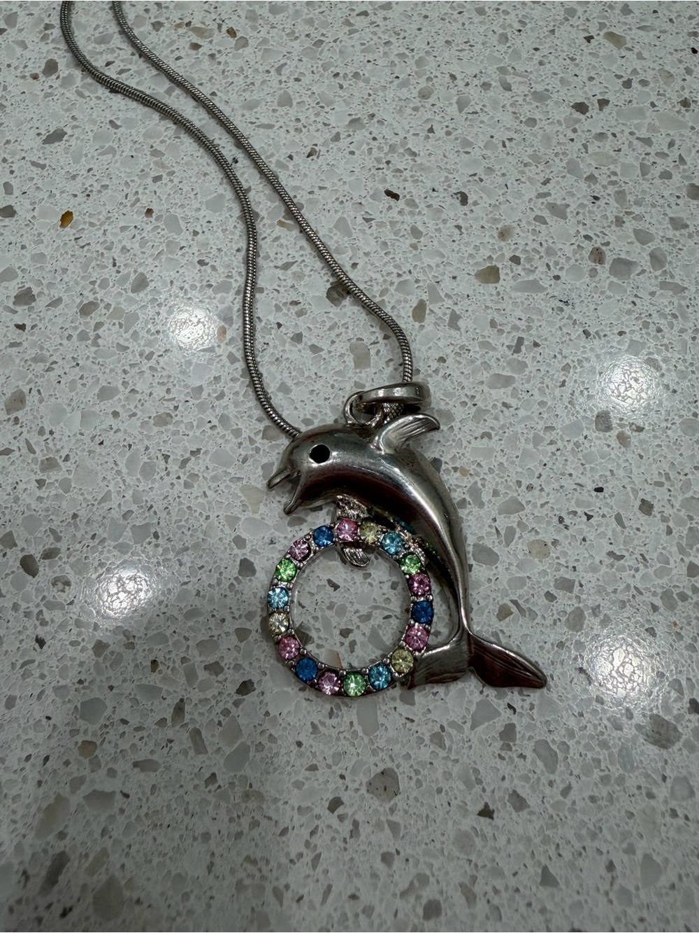 Sea world Silver Dolphin Necklace With Stones EUC